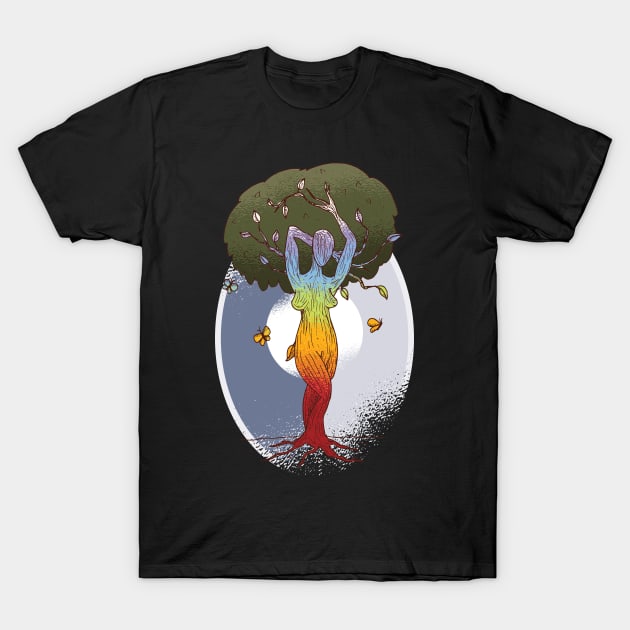 Rainbow Woman and Tree T-Shirt by EarlAdrian